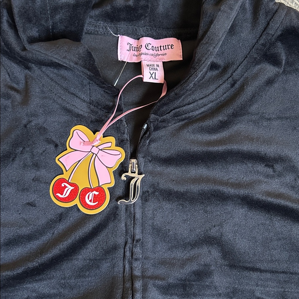 JUICY COUTURE BLACK LIQUORICE OG BLING RHINESTONE VELOUR TRACKSUIT *HOODIE* NWT - Picture 12 of 15